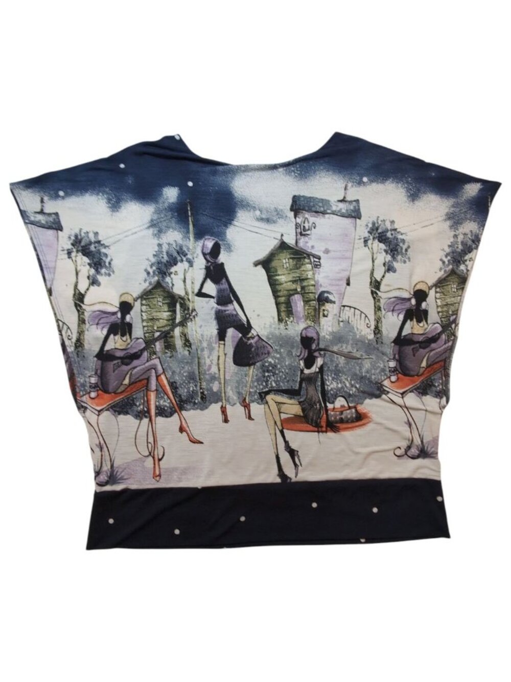 Artex Womens Illustrated Graphic Top Size XL Oversized Art to Wear Statement - Picture 2 of 5